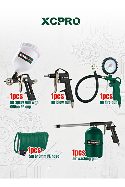 XCPRO 5PCS Air Tool Kit Set Spray Blow Inflate Hose 5m