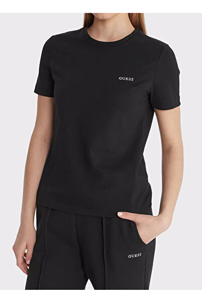 Guess Yuvarlak Yaka Düz Siyah Kadın T-Shirt V6RI07J1314-JBLK