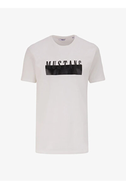Mustang Ekru Erkek Relaxed Baskılı T-Shirt M6SM-TST1592