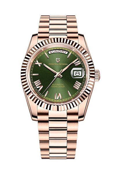 Pagani design PD1752 Men's 36mm Automatic Rose Gold Green Stainless Steel Mec...