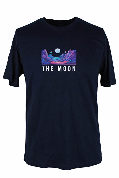 trender 26Y595000008 Navy Blue Men's T-Shirt the Moon O Neck Printed