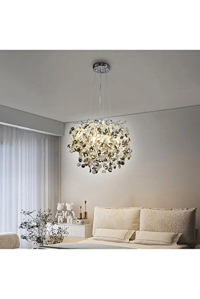 Grecia Modern Silver Chandelier with Transparent and Gray E14*6, Diameter 45 cm