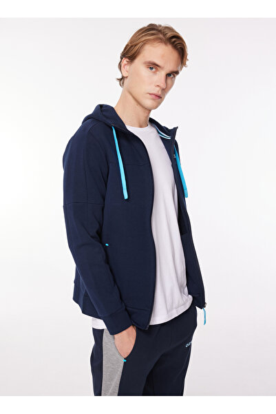 Oxnard Mavi Erkek Dik Yaka Düz Sweatshirt OXM6034_COLE-M-ZIPPER