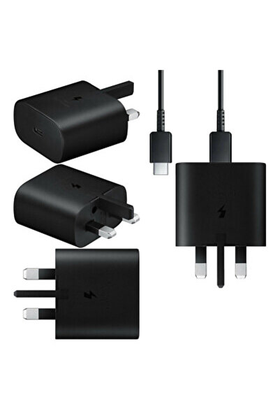 Generic Samsung Charger 25W Super Fast UK Mains Plug USB-C and Cable In Black