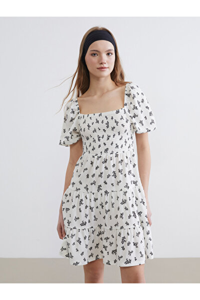 LC Waikiki Rochie mini florală cu mâneci bufante și drapaje