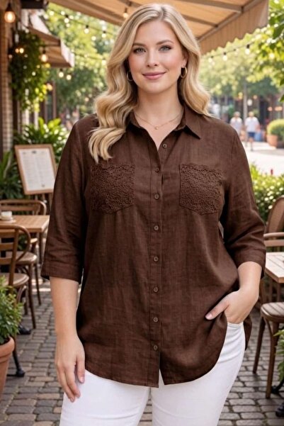 tarzımsüper Plus Size Women's Polo Collar Buttoned Washable Fabric Capri Slee...