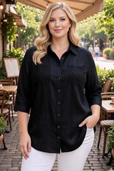 tarzımsüper Plus Size Women's Polo Collar Buttoned Washable Fabric Capri Slee...