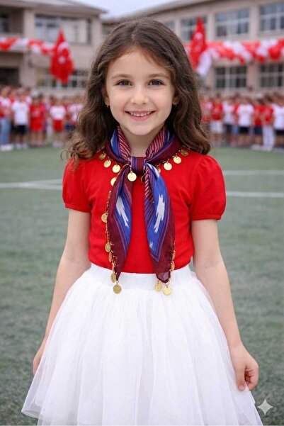 ASYA PAZARLAMA Момичешки шал за училищно представление, Триъгълен надпис, Фол...