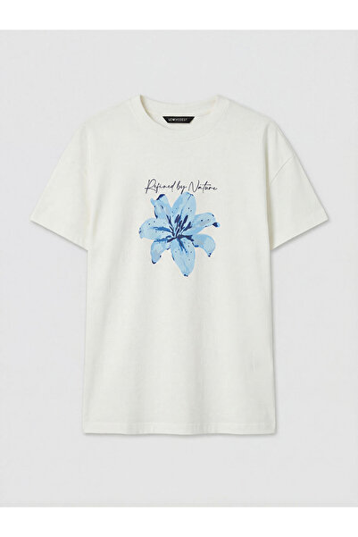 LC Waikiki Rmz Gi̇yi̇m Farkiyla Zero Roba Collar Printed Women's T-Shirt