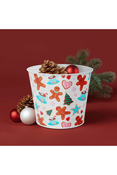 OEM Christmas decoration - metal pot, bucket - gingerbread - 13 x 11 cm