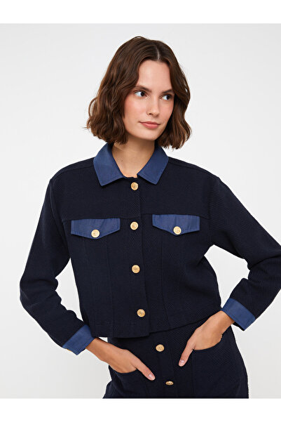 LC Waikiki Long Sleeve Tweed Women's Shirt Jacket with Color Block