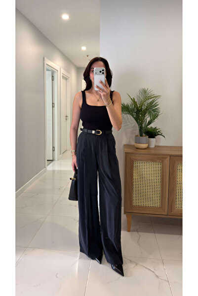 BİRCANÇİL Pantaloni Palazzo Bios Negri din Tensel