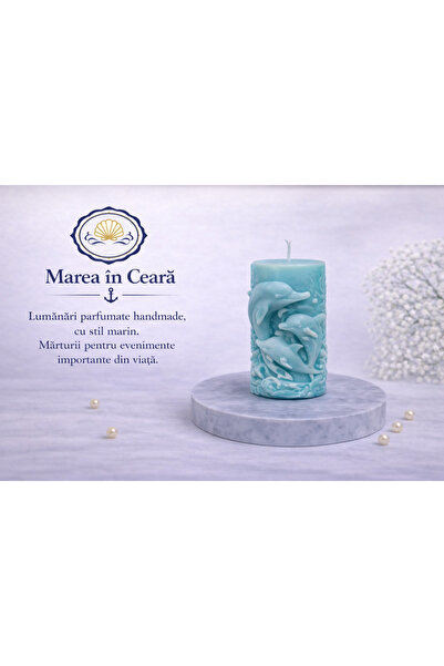 marea in ceara Διακοσμητικό κερί  "Δελφίνια " τιρκουάζ - κερί σόγιας, χειροπο...