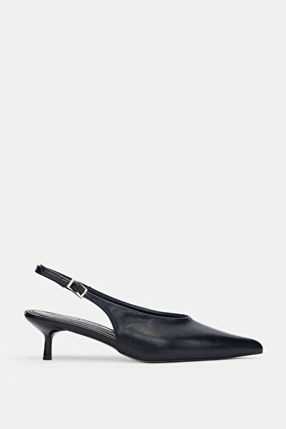 selin shoes Lorea Kısa ve İnce Topuk Bilek Ayarlanabilir Toka Kadın Topuklu Ayakkabı- SİYAH