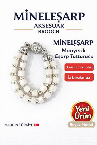 MİNELEŞARP34 Magnetic Scarf Shawl Fastener with Bead Detail – Strong Fixer (6...