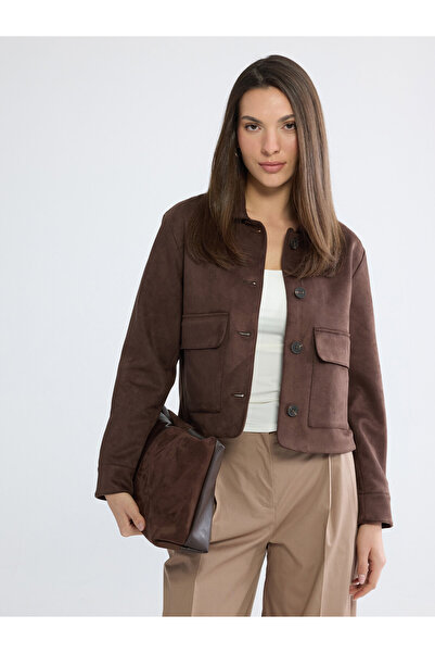 LC Waikiki Collared Neck Women's Faux Suede Jacket