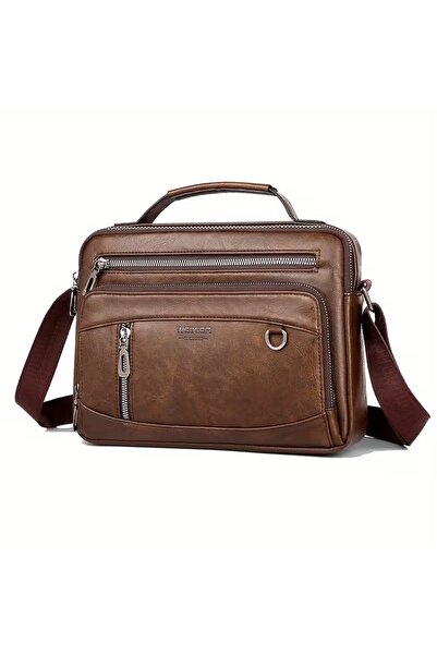Weixier Leather Shoulder and Hand Bag - Men's Bag with 3 Front Zip Pockets, L...