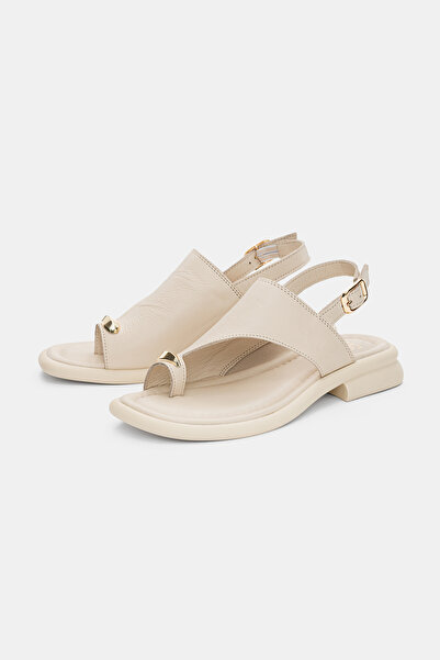 selin shoes Velrisa Genuine Leather Flip Flops with Gold Accessory Detail Wom...