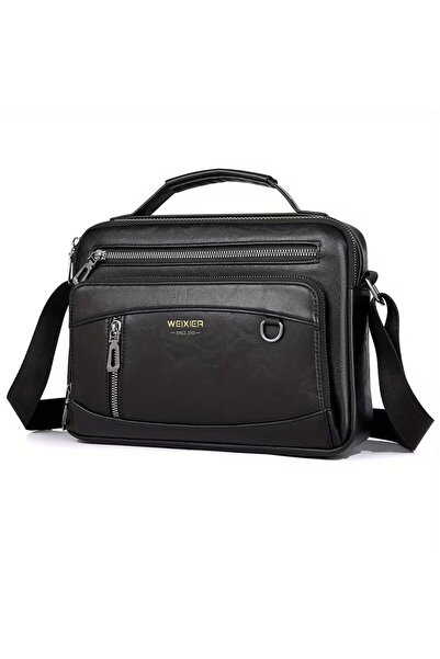 Weixier Leather Shoulder and Hand Bag - Men's Bag with 3 Front Zip Pockets, L...