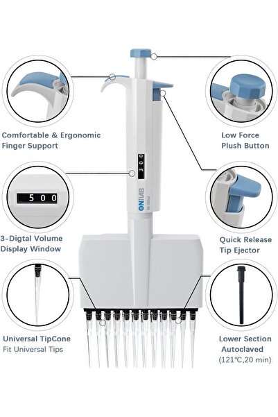 Generic مايكروبيبيت متعدد القنوات بـ 12 قناة، سعة 50-300 ميكرو لتر، قابل للتع...