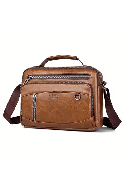 Weixier Leather Shoulder and Hand Bag - Men's Bag with 3 Front Zip Pockets, L...