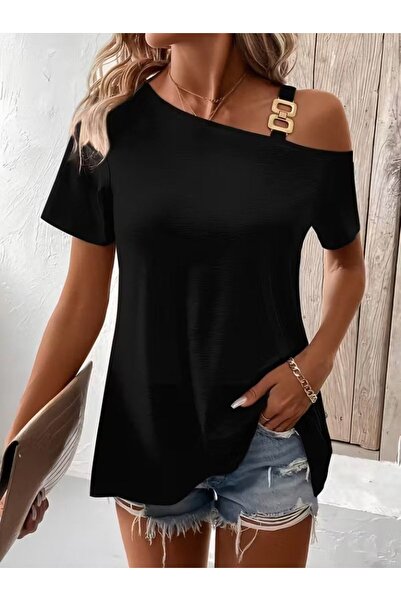 DRESSIFY WOMEN’S FASHION Γυναικεία κοντομάνικη μπλούζα από βισκόζη με λεπτομέ...