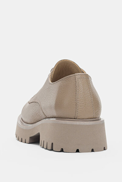 selin shoes Calder Hakiki Deri Bağcıklı Kadın Loafer- VİZON