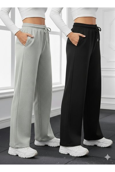 yx yustex sport 2-Pack Women's Seasonal Oversize Sweatpants Set - Black & Gray Color Options - Comfortable Fit