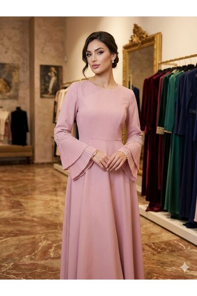 Pyramid masterpieces Pink Dress with Ruffle Sleeves Perlaie