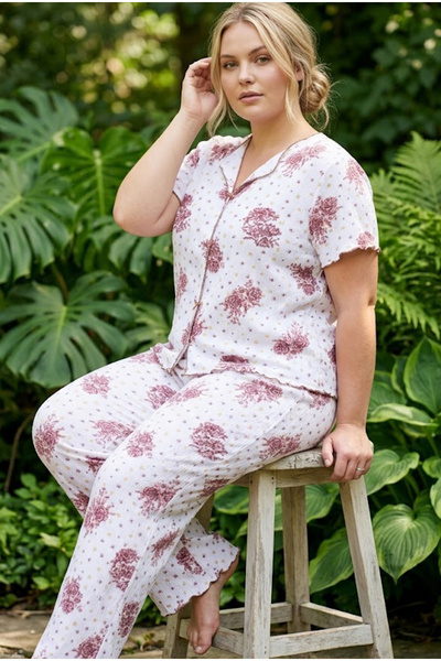 Siyah İnci Set de pijamale tricotate cu model de flori de trandafir uscat, cu...