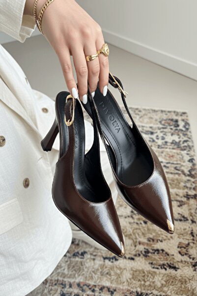 DİVOLYA Krea Brown Pointed Toe Heeled Shoes with Side Windows (9 cm Heel Length)