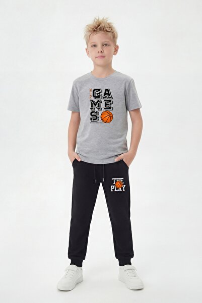 FYK COLLECTİON Zero Neck T-Shirt and Long Sweatpants Boys' Top and Bottom Set