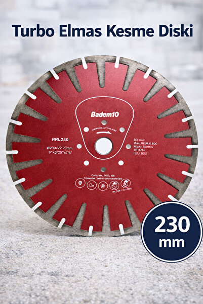 Badem10 Turbo Elmas Kesme Diski 230 mm Beton Granit Taş Mermer Kesim Spiral T...