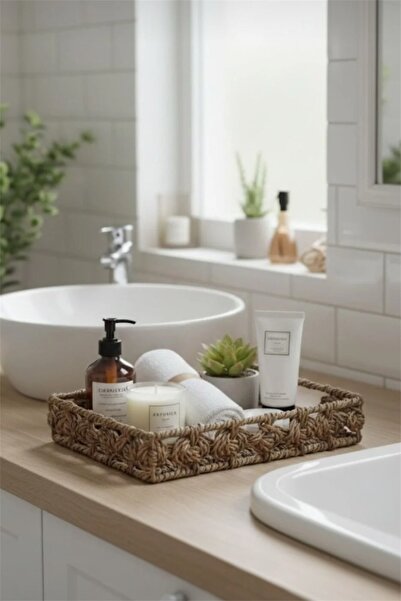 Bayev Wicker Hand-Knitted Rectangular Tray - Decorative Presentation Tray