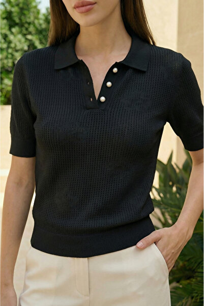 SAYZEN YOUR SHİNE Γυναικείο μπλουζάκι Sayzen Με φλοράλ μοτίβο Γιακάς πουκαμίσου