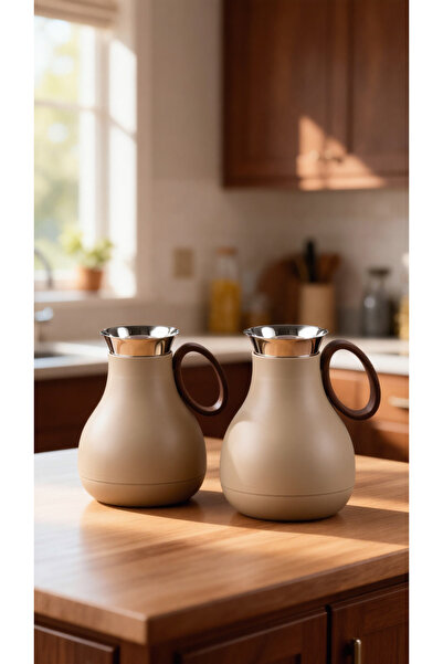 ALMEDYAF طقم ترمس فاخر بيج اللون مزدوج سعة 1 لتر + 0.5 لتر |   تصميم أنيق بمل...