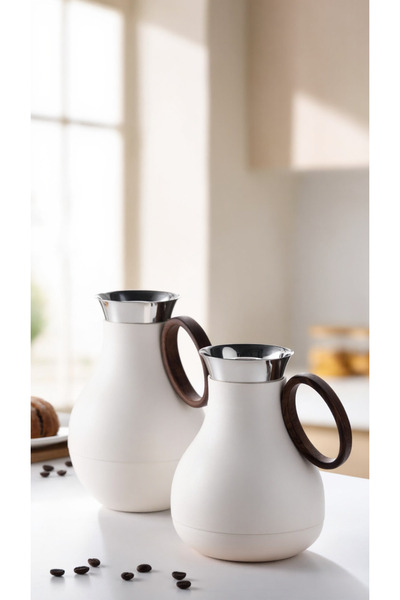ALMEDYAF Luxury Cream White Twin Thermos Vacuum Flask Set 1L + 0.5L | Wooden ...
