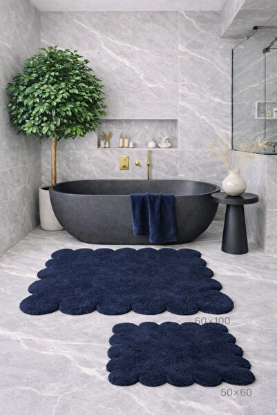KEVLİNE Decorative Non-Slip Base Daisy Cut Bathroom Mat, Toilet Set, 60X100-5...