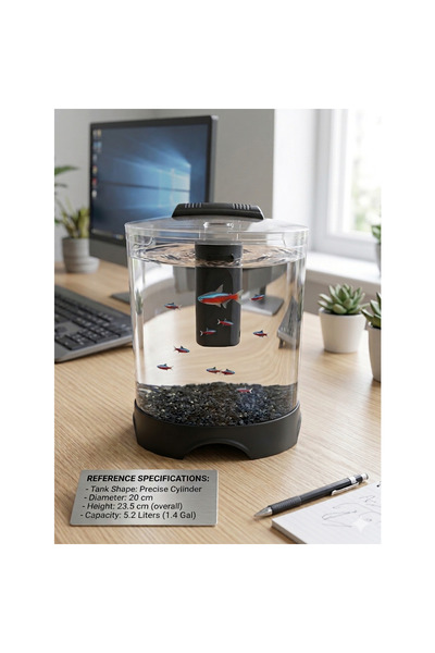 Dophin BT-112 Round Mini Desktop Aquarium Kit - 5.2L | Compact Fish Tank with...