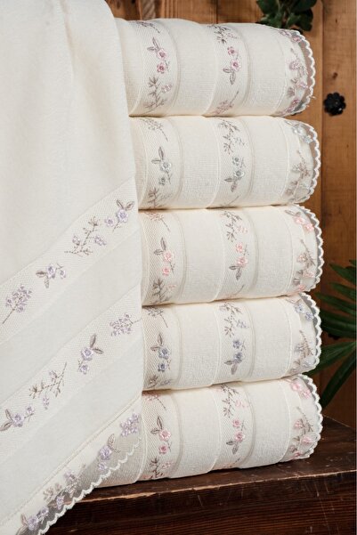 Fiesta Tekstil منشفة مخملية مطرزة من ميهريما مقاس 50×90، طقم من 6 قطع