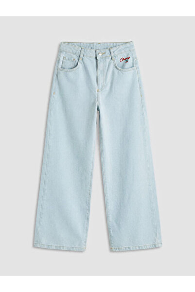 LC Waikiki Pantaloni din denim pentru fete, cu picior larg și broderie, Spark...