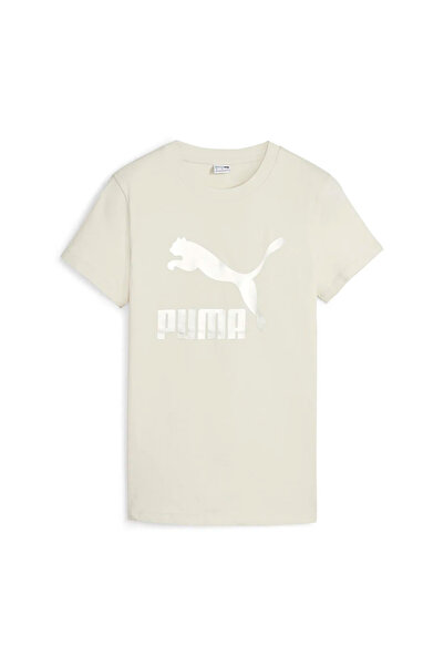 Puma Classics Shiny Logo Γυναικείο T-Shirt σε Casual Στυλ - Μικρό Μπεζ