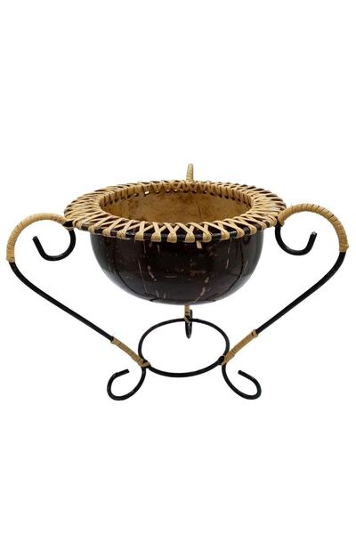 WoodBay Μπολ Καρύδας με Σπιράλ Μεταλλικό Πόδι και Θήκη Ζάχαρης Καρύδας