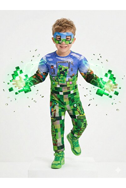 SEDİRLİ Kaslı Süper Kahraman Kostüm Maskeli Mınecraft Çocuk Kostüm Kaslı kostüm