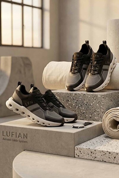 Lufian Unisex Siyah Gri Sneaker - Aerosol Glide System Hafif ve Rahat Koşu Yü...