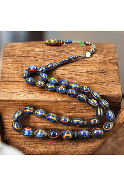 İnan Tesbih Kafur Ağacı Usta Made Navy Blue Color Barley Cut Prayer Beads