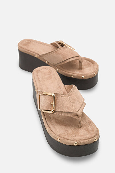 Solo Bag Women's Suede Flip-Flops with Buckle Detail, Padded Sole, Daily Comf...