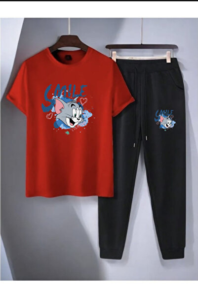 MİDAD Smile printed t-shirt - jogger t-shirt crew neck top bottom tracksuit set