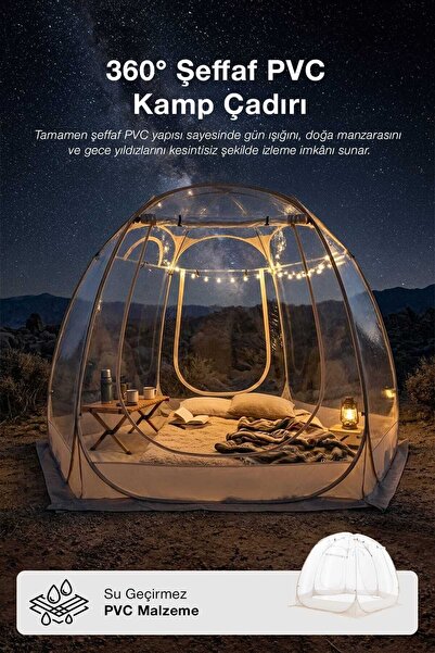 Forestia Panoramik Şeffaf Kamp Çadırı - 350x350x205 cm - 4 Kişilik Lüks Gözle...