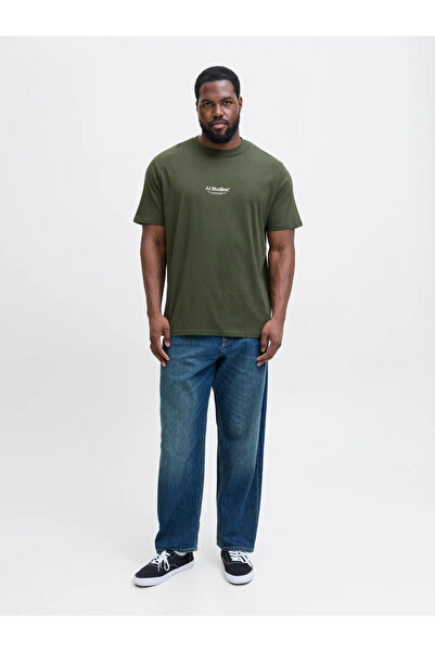 Jack & Jones Khaki Men's Large Size T-Shirt Short Sleeve Basic Comfortable Cu...